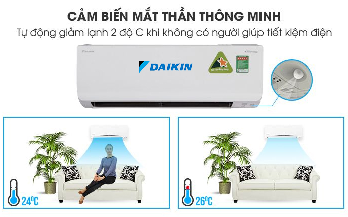Công nghệ cảm biến Daikin giúp tiết kiệm năng lượng vượt trội. 