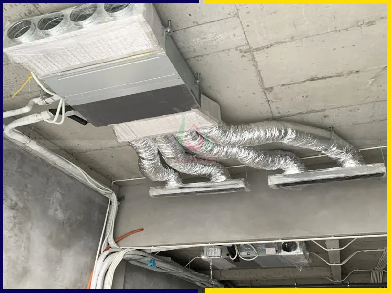 Dàn lạnh giấu trần nối ống gió được thi công trước khi lắp trần thạch cao